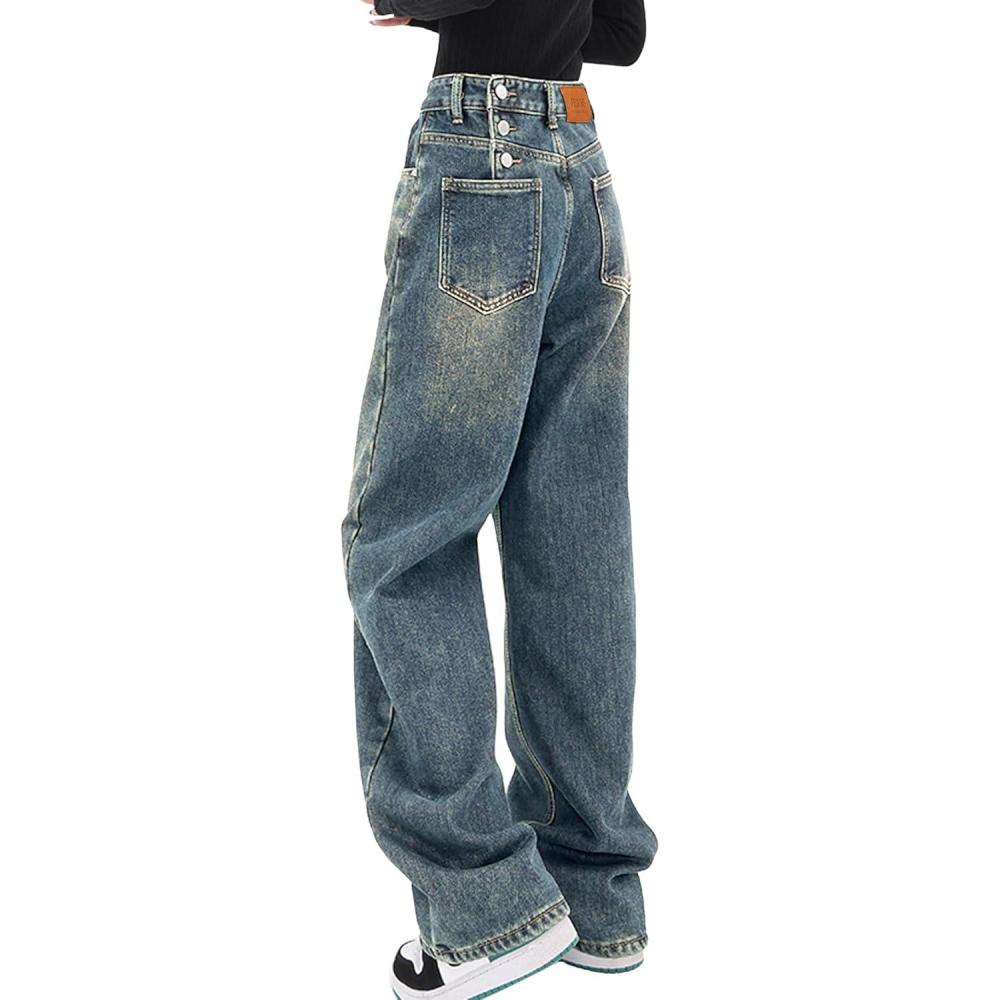 image:imageEMMIOL Women Baggy Jeans MidLow Waist Boyfriend Streetwear Vintage Jeans Wide Leg Denim Pants BlueL