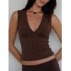 2 Pack L Women’s Deep V Neck Sleeveless Crop Tops – Stretchy Going Out Summer Tank Tops (Brown & Black Polka Dots)
