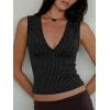 2 Pack XS Women’s Deep V Neck Sleeveless Crop Tops – Stretchy Going Out Summer Tank Tops (Brown & Black Polka Dots)