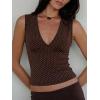 2 Pack XS Women’s Deep V Neck Sleeveless Crop Tops – Stretchy Going Out Summer Tank Tops (Brown & Black Polka Dots)