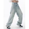 EMMIOL Baggy Jeans for Women Mid-Low Waist Streetwear Jeans Wide Leg Denim Pants Hole-Light Blue,XS