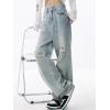 EMMIOL Baggy Jeans for Women Mid-Low Waist Streetwear Jeans Wide Leg Denim Pants Hole-Light Blue,XS