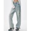 EMMIOL Baggy Jeans for Women Mid-Low Waist Streetwear Jeans Wide Leg Denim Pants Hole-Light Blue,XS