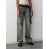EMMIOL Mid-Low Rise Baggy Jeans for Women, Straight Leg Vintage Boyfriend Jeans with Distressed Details Blue-Green