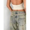 EMMIOL Mid-Low Rise Baggy Jeans for Women, Straight Leg Vintage Boyfriend Jeans with Distressed Details Blue-Green