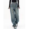 EMMIOL Women Baggy Jeans Mid-Low Waist Boyfriend Streetwear Vintage Jeans Wide Leg Denim Pants Blue,XS