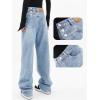 EMMIOL Women Baggy Jeans Mid-Low Waist Boyfriend Streetwear Vintage Jeans Wide Leg Denim Pants Sky Blue,XL