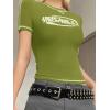 EMMIOL Y2k Fairy Grunge Short Sleeve Shirts For Women – Vintage Floral Print Graphic V Neck Crop Tops Emo Gothic Clothes(Green)