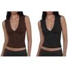 2 Pack XS Women’s Deep V Neck Sleeveless Crop Tops – Stretchy Going Out Summer Tank Tops (Brown & Black Polka Dots)