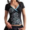 EMMIOL Y2k Fairy Grunge Short Sleeve Shirts For Women – Vintage Floral Print Graphic V Neck Crop Tops Emo Gothic Clothes(164-black)