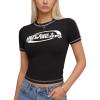 EMMIOL Y2k Fairy Grunge Short Sleeve Shirts For Women – Vintage Floral Print Graphic V Neck Crop Tops Emo Gothic Clothes(Black)