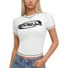EMMIOL Y2k Fairy Grunge Short Sleeve Shirts For Women – Vintage Floral Print Graphic V Neck Crop Tops Emo Gothic Clothes(White)