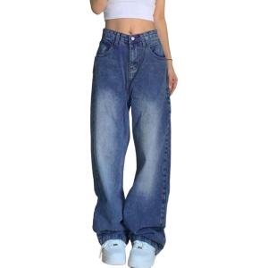 EMMIOL Baggy Jeans for Women Mid-Low Waist Streetwear Jeans Wide Leg Denim Pants Classic Blue,M