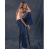 EMMIOL Mid-Low Rise Baggy Jeans for Women, Straight Leg Vintage Boyfriend Jeans with Distressed Details Deep Blue