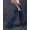 EMMIOL Mid-Low Rise Baggy Jeans for Women, Straight Leg Vintage Boyfriend Jeans with Distressed Details Deep Blue