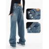 EMMIOL Women Baggy Jeans Mid-Low Waist Boyfriend Streetwear Vintage Jeans Wide Leg Denim Pants Blue,M