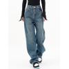 EMMIOL Women Baggy Jeans Mid-Low Waist Boyfriend Streetwear Vintage Jeans Wide Leg Denim Pants Blue,M
