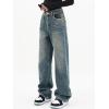 EMMIOL Women Baggy Jeans Mid-Low Waist Boyfriend Streetwear Vintage Jeans Wide Leg Denim Pants Blue,XL