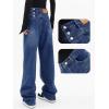 EMMIOL Women Baggy Jeans Mid-Low Waist Boyfriend Streetwear Vintage Jeans Wide Leg Denim Pants Classic Blue,L