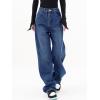 EMMIOL Women Baggy Jeans Mid-Low Waist Boyfriend Streetwear Vintage Jeans Wide Leg Denim Pants Classic Blue,S
