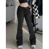 Women Bell Bottom Jeans Lace Up Bow Stretch Flare Denim Pants Cute Y2k Vintage Jeans(A-black)