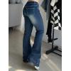 Women Bell Bottom Jeans Lace Up Bow Stretch Flare Denim Pants Cute Y2k Vintage Jeans(A-dark Washed Blue)
