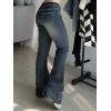 Women Bell Bottom Jeans Lace Up Bow Stretch Flare Denim Pants Cute Y2k Vintage Jeans(A-deep Blue)