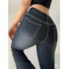 Women Bell Bottom Jeans Lace Up Bow Stretch Flare Denim Pants Cute Y2k Vintage Jeans(A-deep Blue)