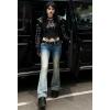Women Bell Bottom Jeans Lace Up Bow Stretch Flare Denim Pants Cute Y2k Vintage Jeans(A-sky Blue Fade)