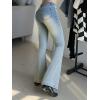 Women Bell Bottom Jeans Lace Up Bow Stretch Flare Denim Pants Cute Y2k Vintage Jeans(A-sky Blue Fade)