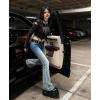 Women Bell Bottom Jeans Lace Up Bow Stretch Flare Denim Pants Cute Y2k Vintage Jeans(A-sky Blue Fade)