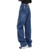 EMMIOL Women Baggy Jeans Mid-Low Waist Boyfriend Streetwear Vintage Jeans Wide Leg Denim Pants Classic Blue,L