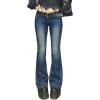 Women Bell Bottom Jeans Lace Up Bow Stretch Flare Denim Pants Cute Y2k Vintage Jeans(A-dark Washed Blue)