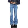 Women Bell Bottom Jeans Lace Up Bow Stretch Flare Denim Pants Cute Y2k Vintage Jeans(A-mid Blue)