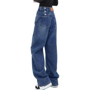 EMMIOL Women Baggy Jeans Mid-Low Waist Boyfriend Streetwear Vintage Jeans Wide Leg Denim Pants Classic Blue,S