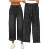 EMMIOL Fleece Lined Jeans Women Baggy, Wide Leg Denim Pants Winter Warm Loose Fit Flannel Lining Y2K Boyfriend Womens Black