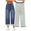 EMMIOL Fleece Lined Jeans Women Baggy, Wide Leg Denim Pants Winter Warm Loose Fit Flannel Lining Y2K Boyfriend Womens Blue