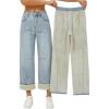 EMMIOL Fleece Lined Jeans Women Baggy, Wide Leg Denim Pants Winter Warm Loose Fit Flannel Lining Y2K Boyfriend Womens Light Blue