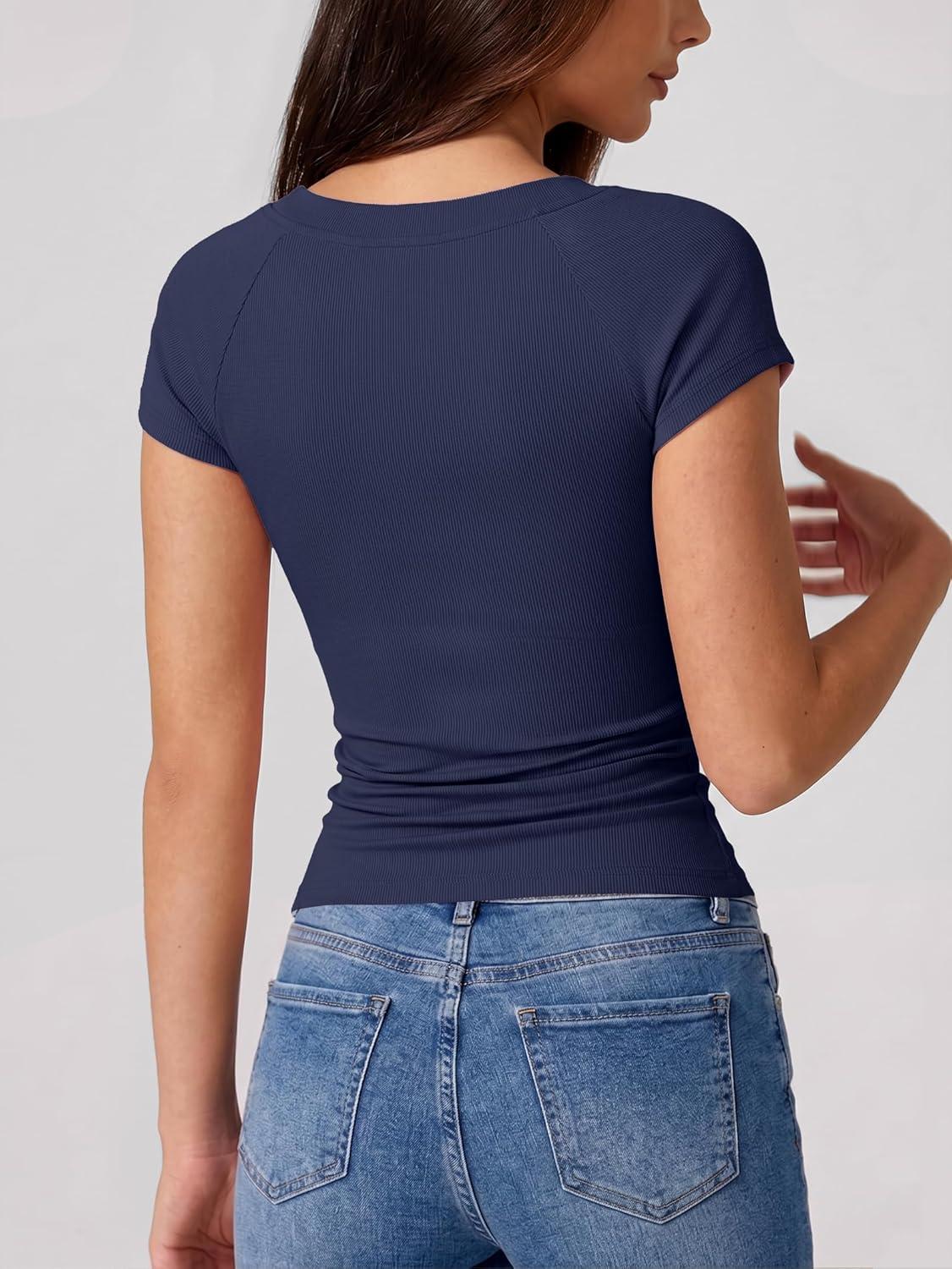 image:imageEMMIOL V Neck T Shirts for Women Short Sleeve Slim FitDark Blue
