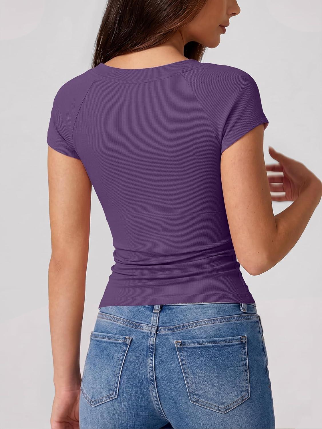 image:imageEMMIOL V Neck T Shirts for Women Short Sleeve Slim FitPurple