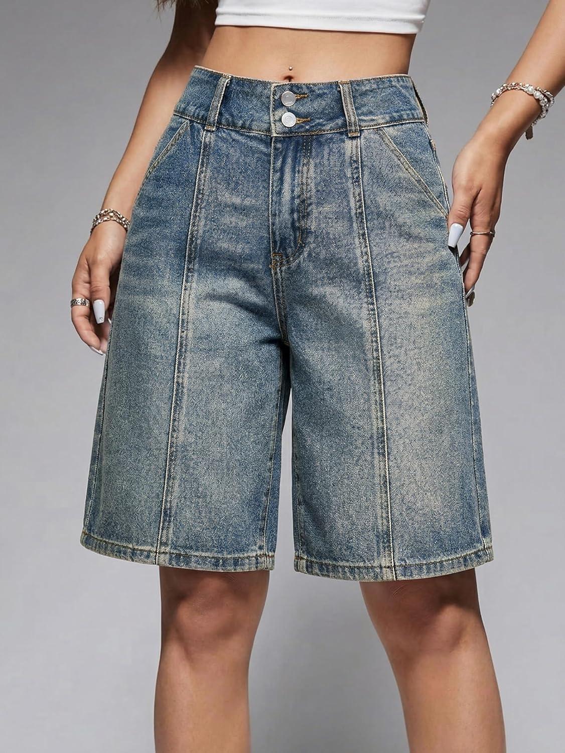 image:imageEMMIOL Women Jorts Baggy Jeans Jorts MidHigh Waisted Jorts Y2K Denim Shorts with 4 Pockets Casual Summer Streetwear HotpantVintage Blue