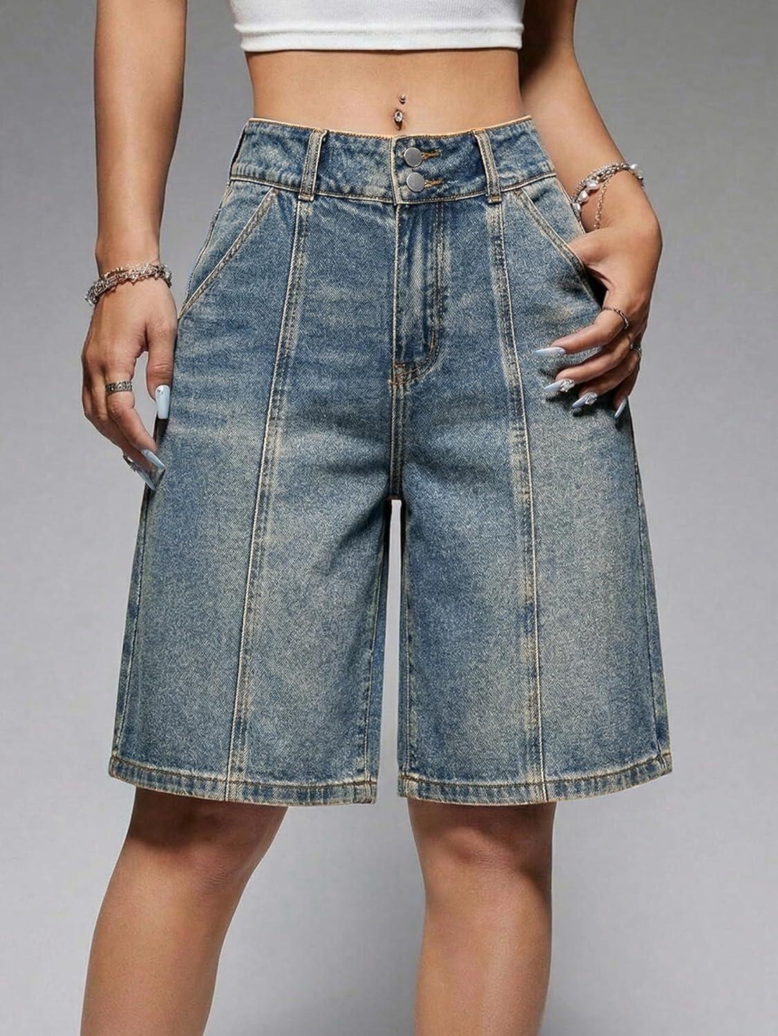 image:imageEMMIOL Women Jorts Baggy Jeans Jorts MidHigh Waisted Jorts Y2K Denim Shorts with 4 Pockets Casual Summer Streetwear HotpantVintage Blue