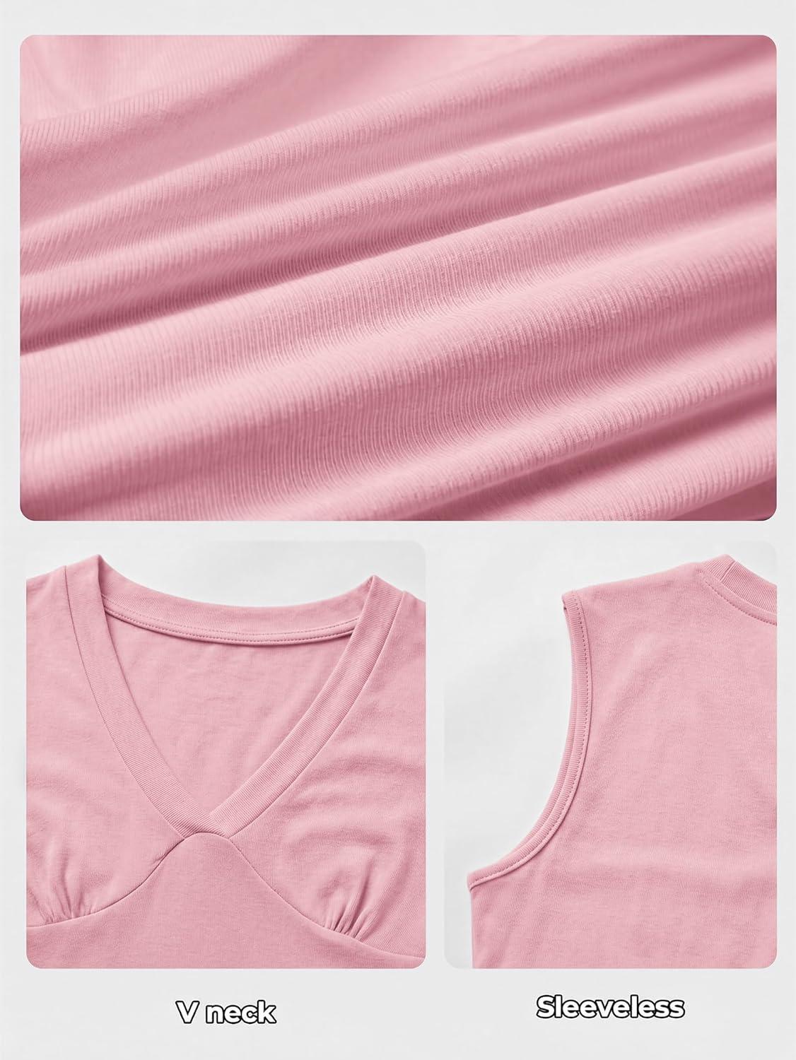 image:imageWomen Deep V Neck Tops Sexy Sleeveless Crop Top Stretchy Trendy Going Out Tank Top Cute Summer ClothesPink