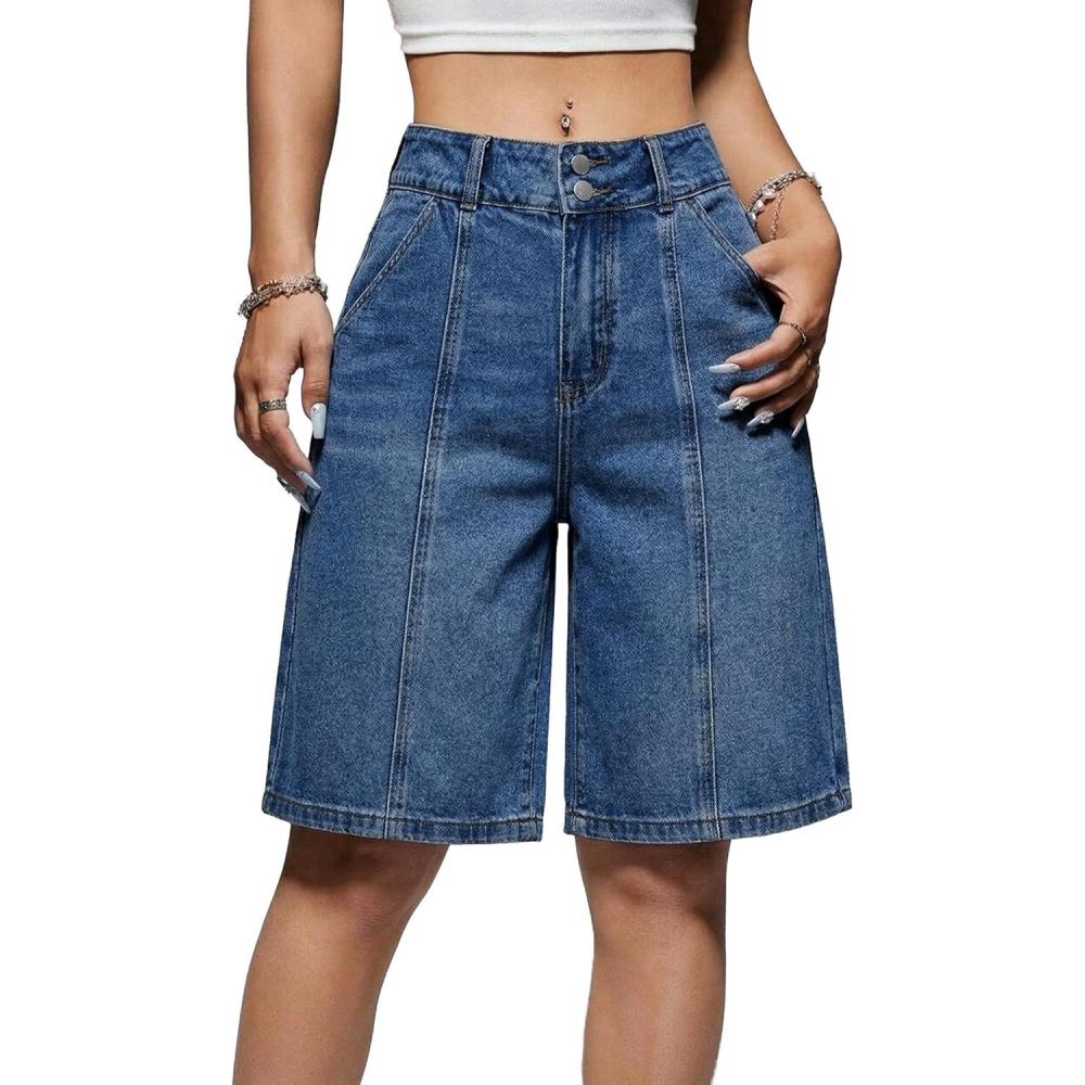 image:imageEMMIOL Women Jorts Baggy Jeans Jorts MidHigh Waisted Jorts Y2K Denim Shorts with 4 Pockets Casual Summer Streetwear HotpantBlue