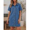 EMMIOL Button Down Denim Dress for Women – Short Sleeve Babydoll Mini Jean Shirt Dresses Summer Casual Trendy Outfits, Dark Blue, L