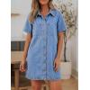 EMMIOL Button Down Denim Dress for Women – Short Sleeve Babydoll Mini Jean Shirt Dresses Summer Casual Trendy Outfits(Light Blue)