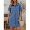 EMMIOL Button Down Denim Dress for Women – Short Sleeve Babydoll Mini Jean Shirt Dresses Summer Casual Trendy Outfits(Medium Blue)