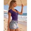 EMMIOL V Neck T Shirts for Women – Short Sleeve Slim Fit(Purple)