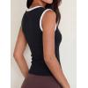 Women Deep V Neck Tops Sexy Sleeveless Crop Top Stretchy Trendy Going Out Tank Top Cute Summer Clothes(Color Block-black&white)