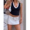 Women Deep V Neck Tops Sexy Sleeveless Crop Top Stretchy Trendy Going Out Tank Top Cute Summer Clothes(Color Block-black&white)